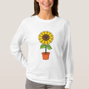 Camiseta Planta de girassol de Kawaii em Pote