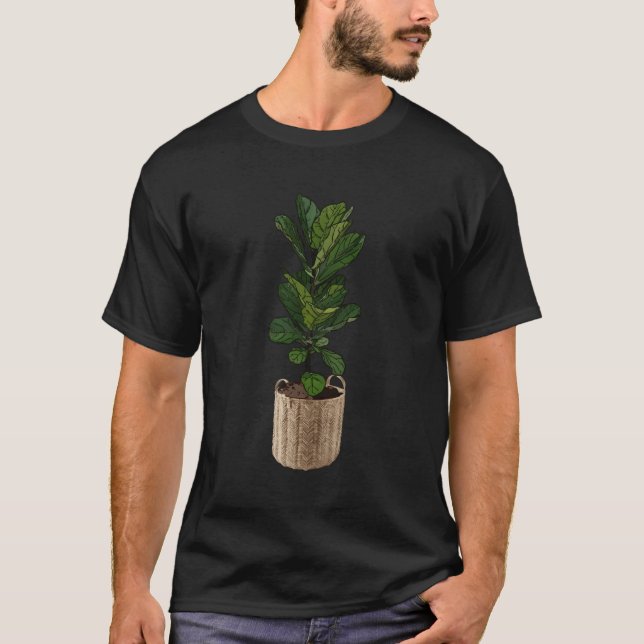 Camiseta Planta Diversão Mãe Fiddle Folha Fig Em Cesta De V (Frente)