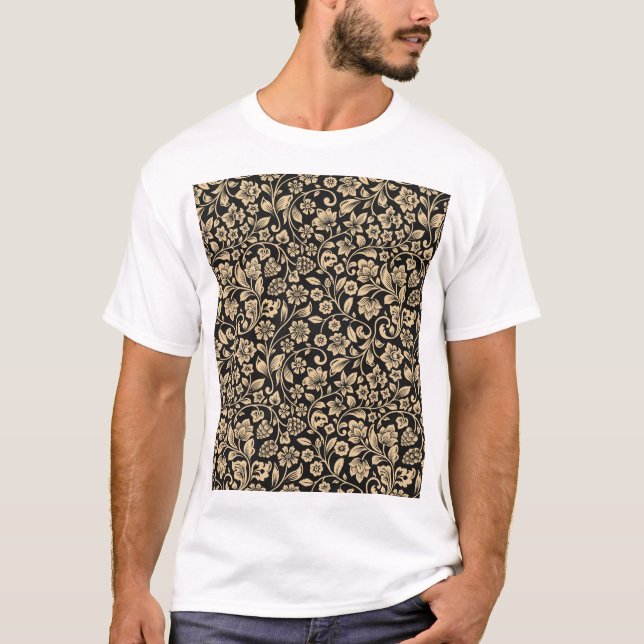Camiseta Planta floral, estilizada, cinza (Frente)