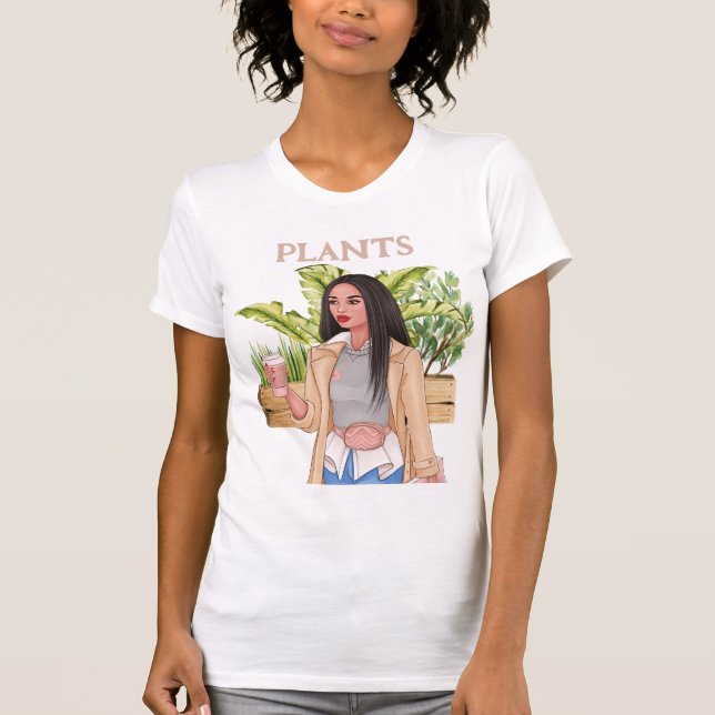 Camiseta Planta Mulher Aquarela Plantas T-Shirt (Frente)