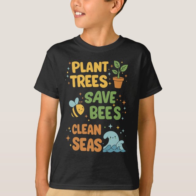 Camiseta Plantações, Abelhas Salvas, Mares Limpos - Ecológi (Frente)