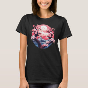 Camiseta Plantas da Flor Sakura com Montanhas e Sol para ja