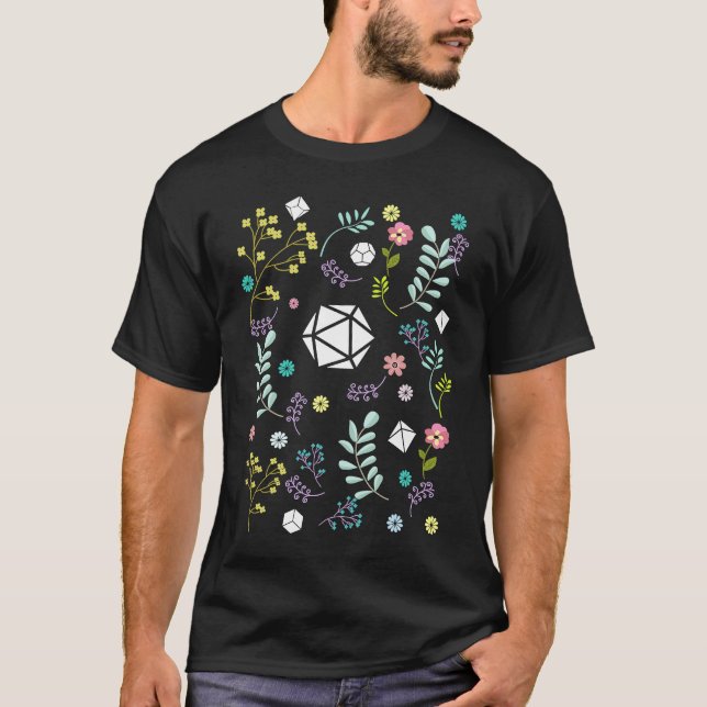 Camiseta Plantas de Conjunto de Arcos D20 Polidedro Branco  (Frente)