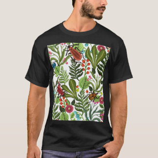 Camiseta Plantas decorativas e insetos: Design sem costura.