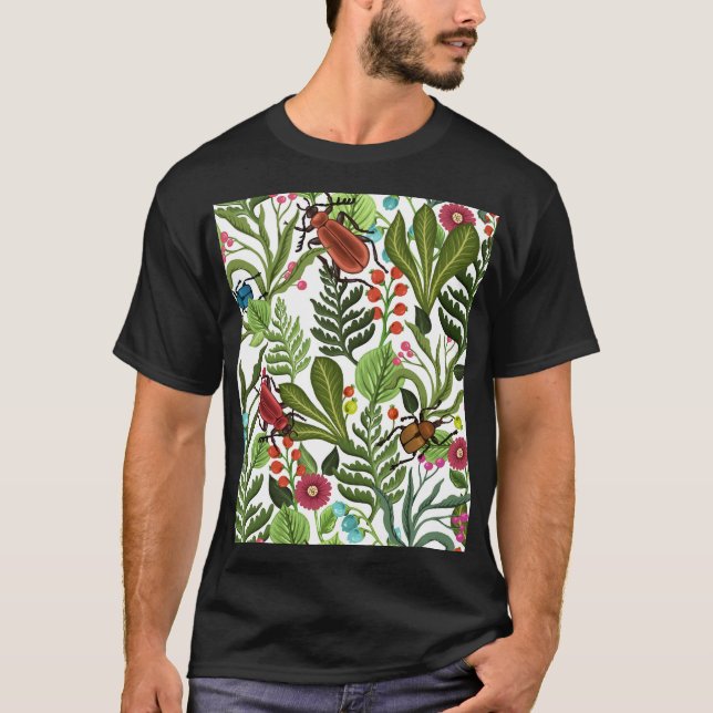 Camiseta Plantas decorativas e insetos: Design sem costura. (Frente)
