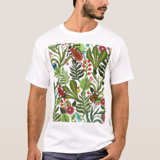 Camiseta Plantas decorativas e insetos: Design sem costura.