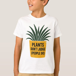 Camiseta Plantas Divertidas Não Julgam Carimbo de Tinta Vin