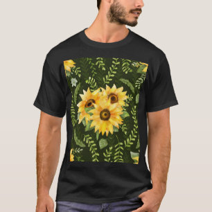 Camiseta Plantas Sunflower Herbs Deixa Padrão De Aquarela