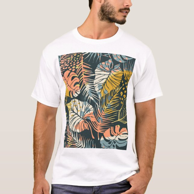 Camiseta Plantas tropicais: padrão abstrato artístico. (Frente)