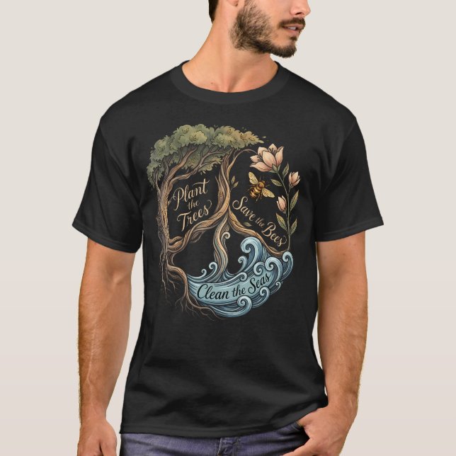 Camiseta Plante As Árvores Salve As Abelhas Sinal De Paz Te (Frente)