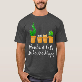 Camiseta Plants Cats Make Me Happy Catcus Cactus Mom