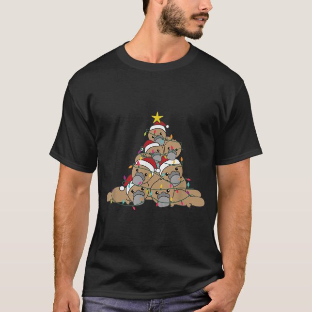 Camiseta Platypus Árvore de Natal Engraçado Animais de Nata (Frente)