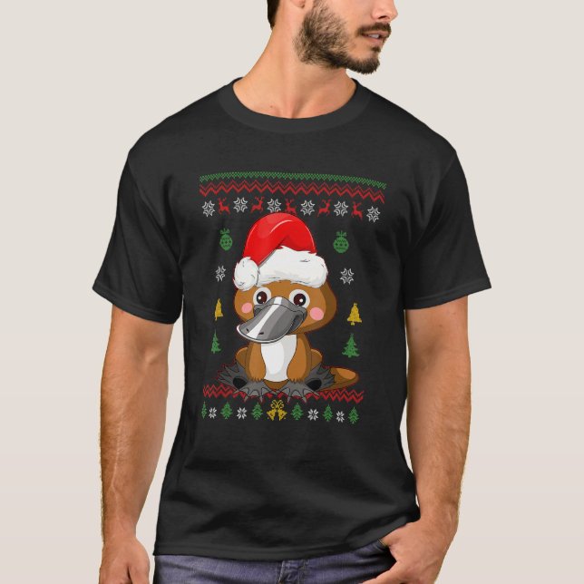 Camiseta Platypus Christmas Tree Santa Hat Ugly Xmas Duckbi (Frente)