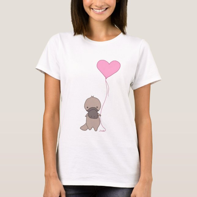 Camiseta Platypus Segurando Balão Cardíaco (Frente)
