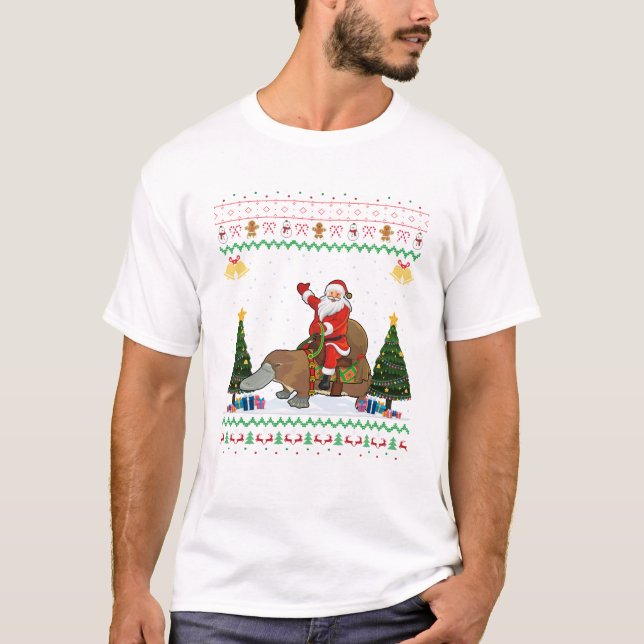 Camiseta Platypus Ugly Xmas Gift Papais noeis Andando Platy (Frente)