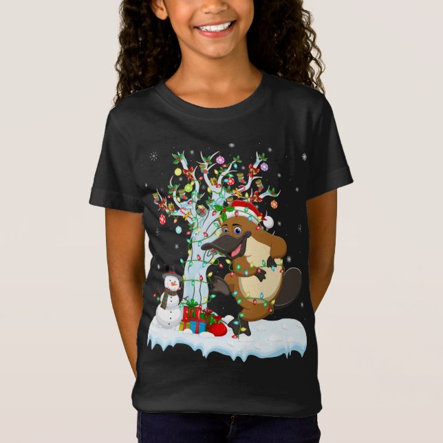 Camiseta Platypus Xmas Tree Lighting Santa Hat Platypus Chr (Frente)