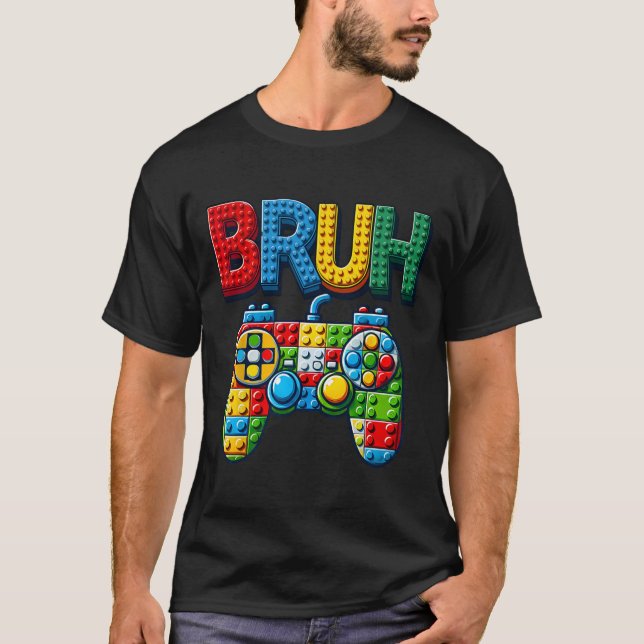 Camiseta Play Building Blocks Bruh Saying Gamer Boys Brick  (Frente)