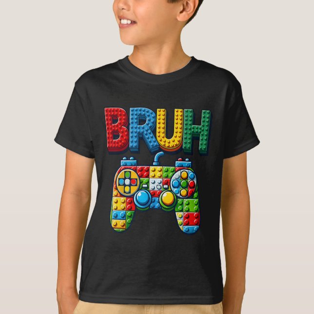 Camiseta Play Building Blocks Bruh Saying Gamer Boys Brick  (Frente)