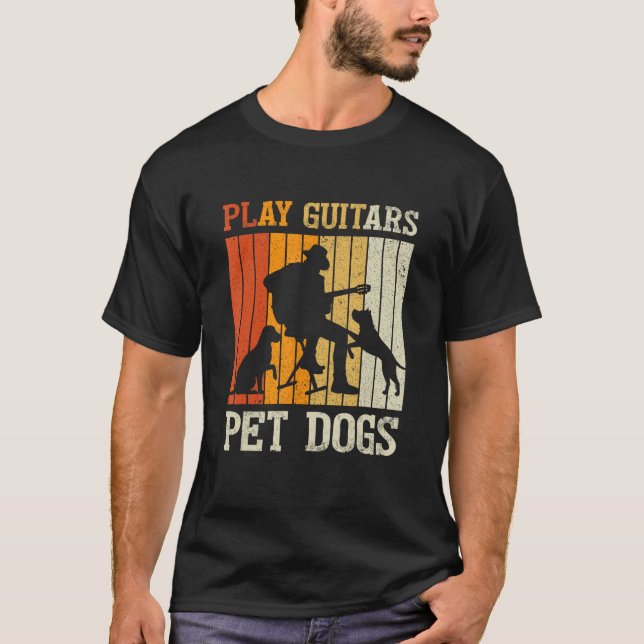 Camiseta Play Guitars Pet Dog Retro Music Guitarist Animal (Frente)