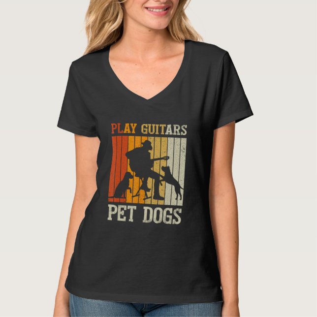 Camiseta Play Guitars Pet Dog Retro Music Guitarist Animal (Frente)