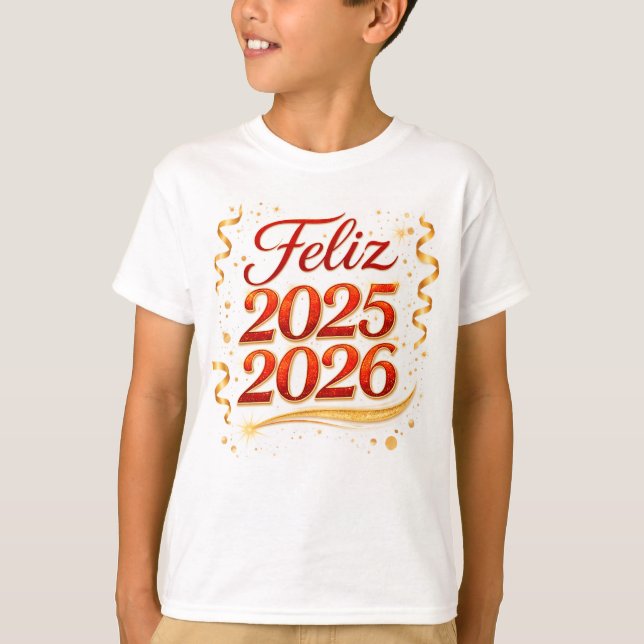 Camiseta Playera Básica para Niño con Diseño “Feliz 2025-20 (Frente)