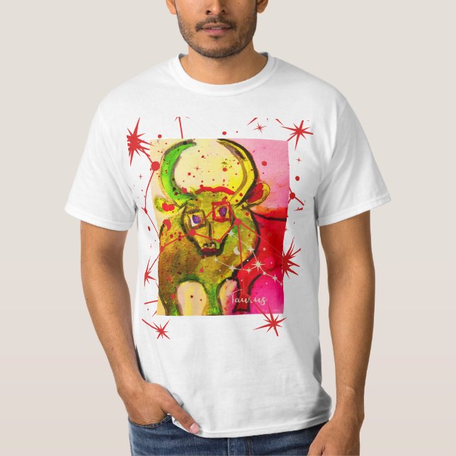 Camiseta playera con acuarela original digitalizada tauro (Frente)