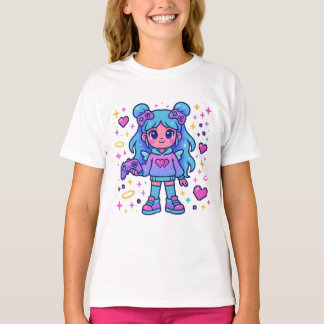 Camiseta Playera Kawaii Blue Gamer – Cute Magical T-shirt