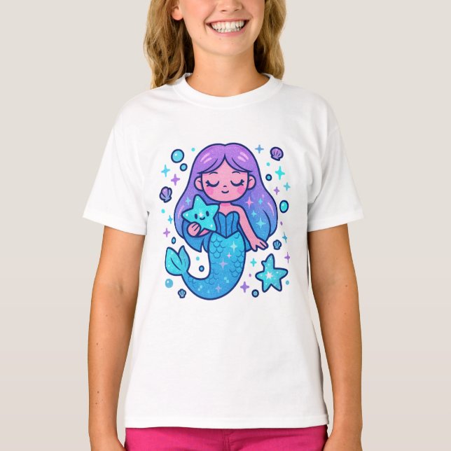 Camiseta Playera Kawaii Magic Mermaid– Cute Magical T-shirt (Frente)