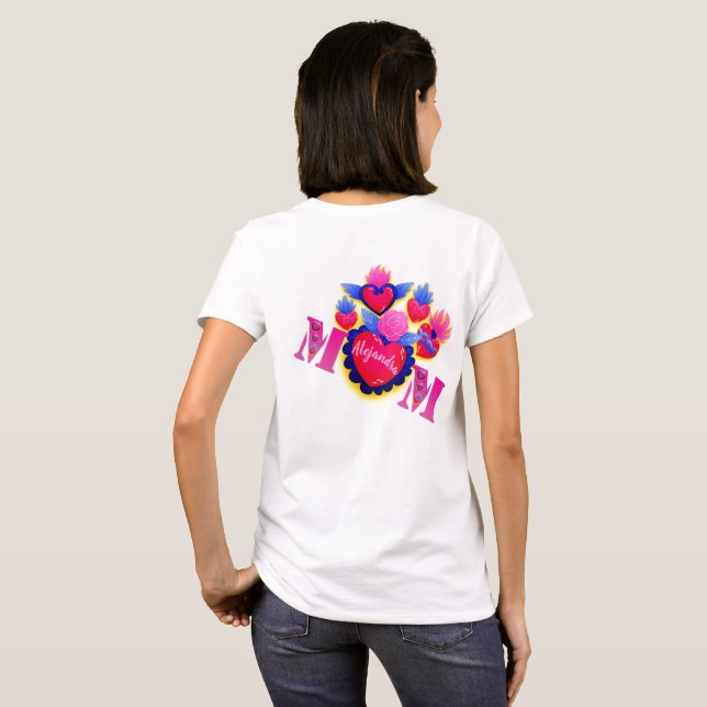 Camiseta Playera "MOM Corazón Mexicano" – Editable nombre (Parte Traseira Completa)