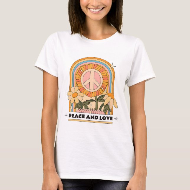 Camiseta Playera mujer. Ilustración retro hippie. (Frente)