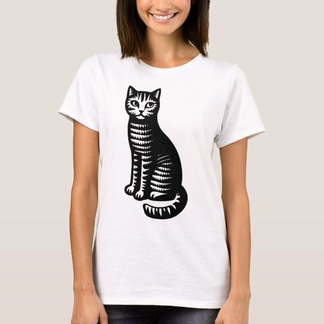 Camiseta Playful Cat Woodcut Style (Frente)