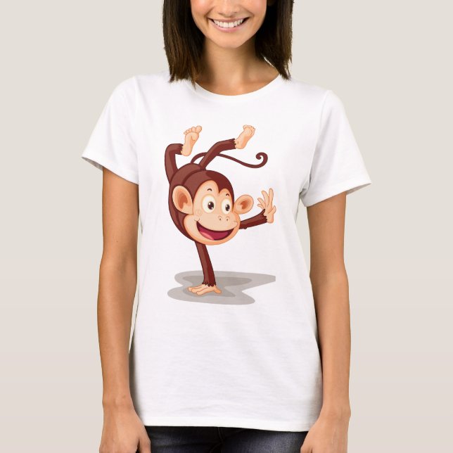 Camiseta Playful Monkey Doing a Handstand Cute Animal (Frente)