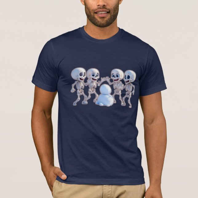 Camiseta Playful Skeletons Building a Snowman – 3D Cartoon, (Frente)