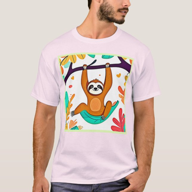 Camiseta Playful Sloth Hanging de uma Árvore (Frente)