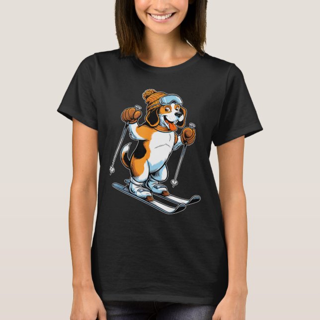 Camiseta Playful winter beagle with skiing  (Frente)
