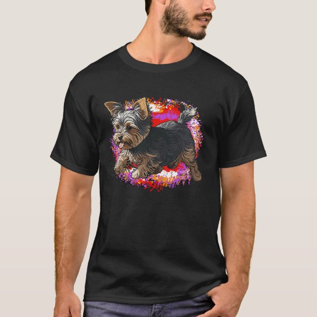 Camiseta Playful Yorkshire Terrier Dog Pop Art Proud Yorkie (Frente)
