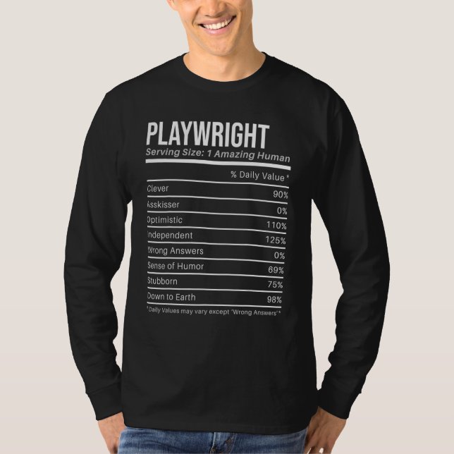 Camiseta playwright Nutritional Values   Nutrition Facts (Frente)