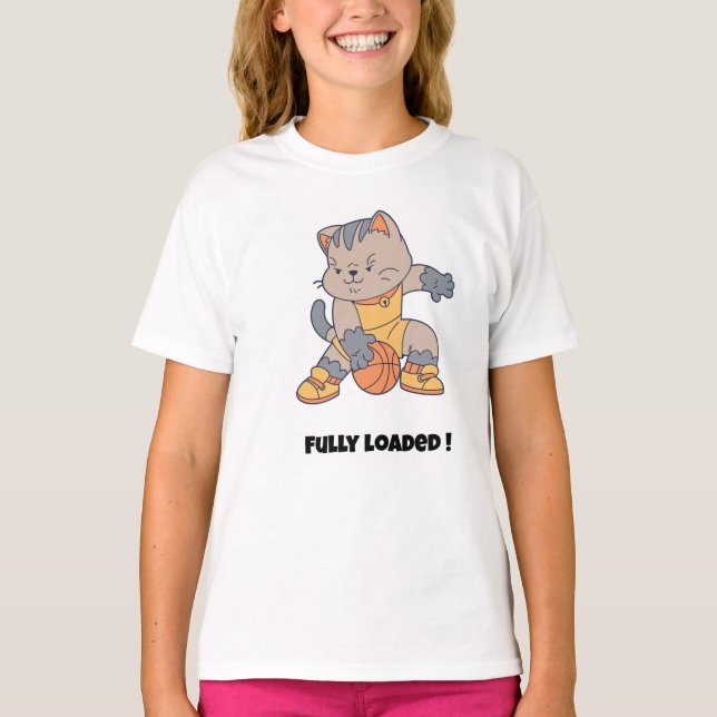 Camiseta Plenamente carregado - um Feliz Gato-Basquete (Frente)