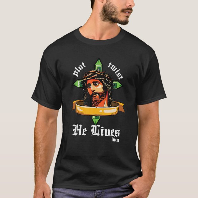Camiseta Plot Twist Ele Vive Luca, Páscoa Cruzada Jesus (Frente)