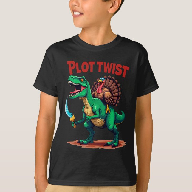 Camiseta Plot Twist Turkey Riding Dinosaur T-rex Funny Than (Frente)