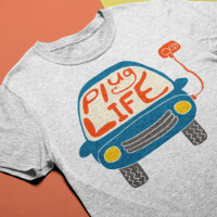 Plug Life Cute Blue Electric Car Graphic