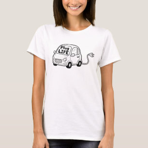 Camiseta Plug Life Fofo Carro Elétrico Branco Gráfico, aste