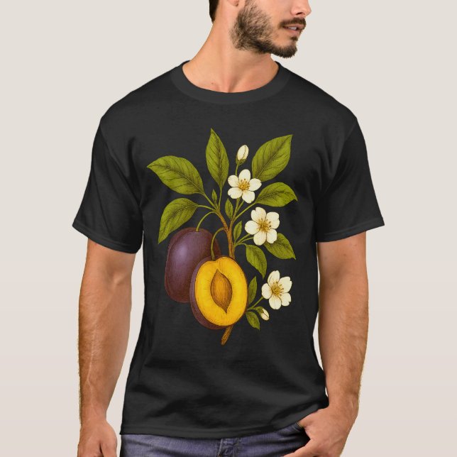 Camiseta Plum Botanical Fruit Graphic Orchard Farm Nature A (Frente)