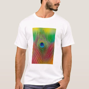 Camiseta pluma de pavão close-up