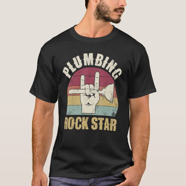 Camiseta Plumbing rockstar, funny plumber, toilet plunger h (Frente)