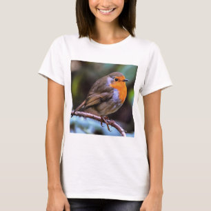 Camiseta Plump Robin Perch Em Uma Arte De Vida Selvagem De 