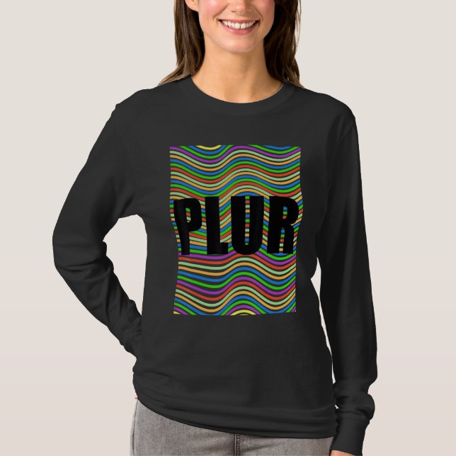 Camiseta PLUR, Peace Love Unity Respeito, EDM, Techno, Hous (Frente)