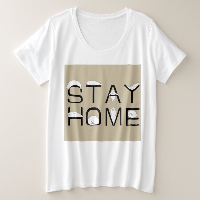 CAMISETA PLUS SIZE アザラシと一緒に家にいよう（STAY HOME WITH SEAL） (Frente do Design)