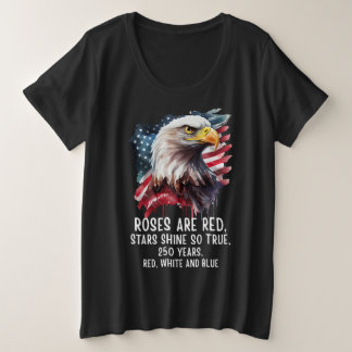 Camiseta Plus Size 250 Anos Patriótico Vermelho Branco e Azul