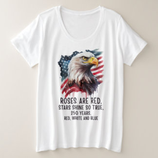 Camiseta Plus Size 250 Anos Patriótico Vermelho Branco e Azul